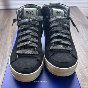 P448 - Skate Black High Top Sneakers - Blitz - Silver Metallic- 37